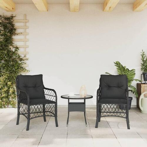 Havestole med hynder 2 stk. polyrattan sort