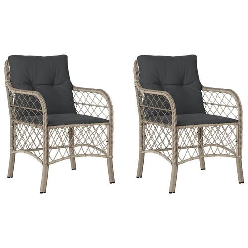 Havestole 2 stk. med hynder polyrattan lysegrå
