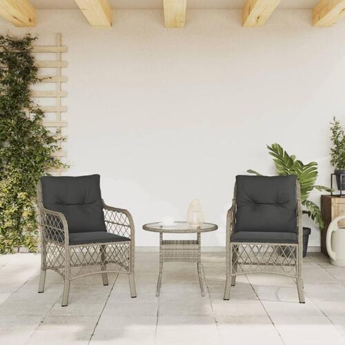 Havestole 2 stk. med hynder polyrattan lysegrå