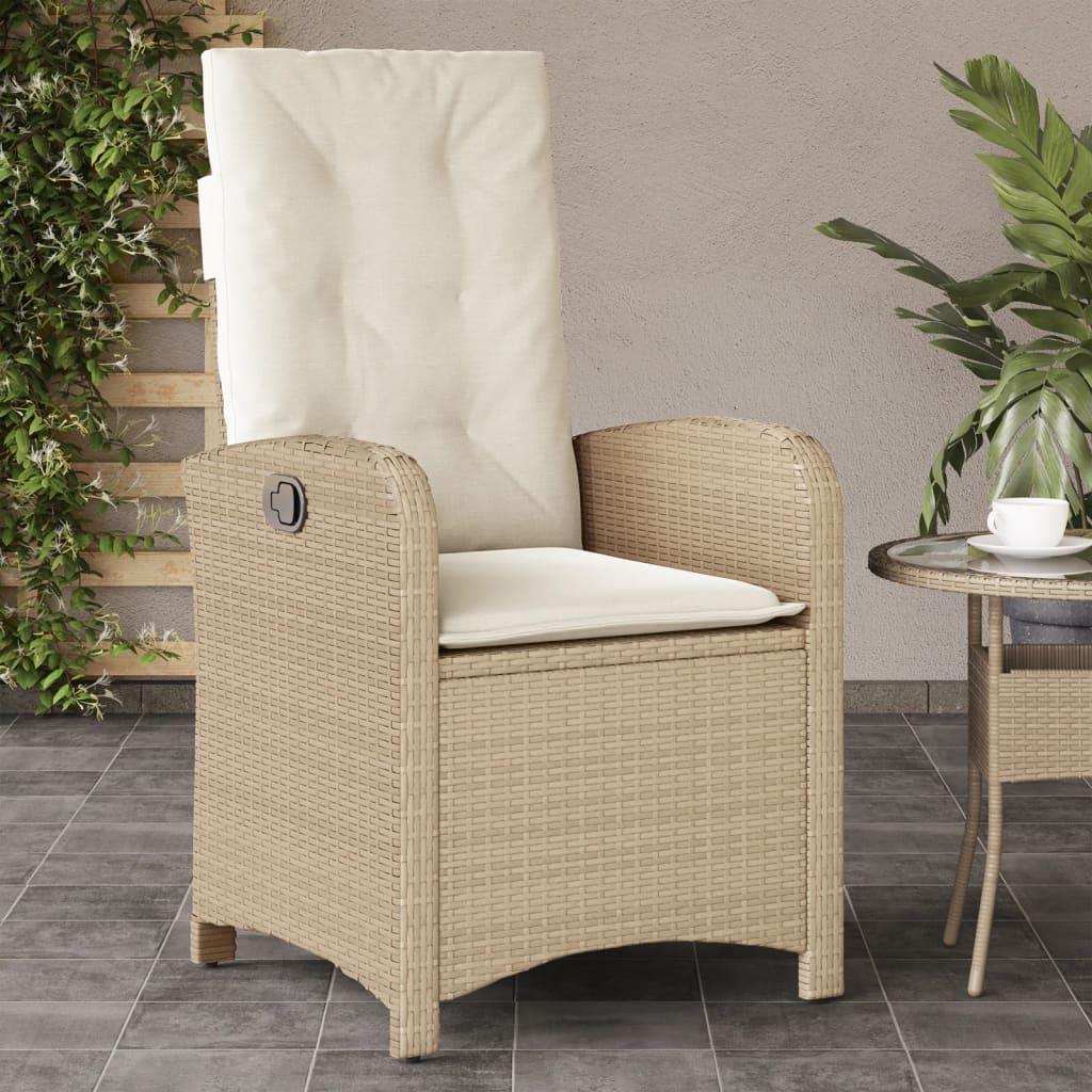 Havestol med lænefunktion og hynder polyrattan beige