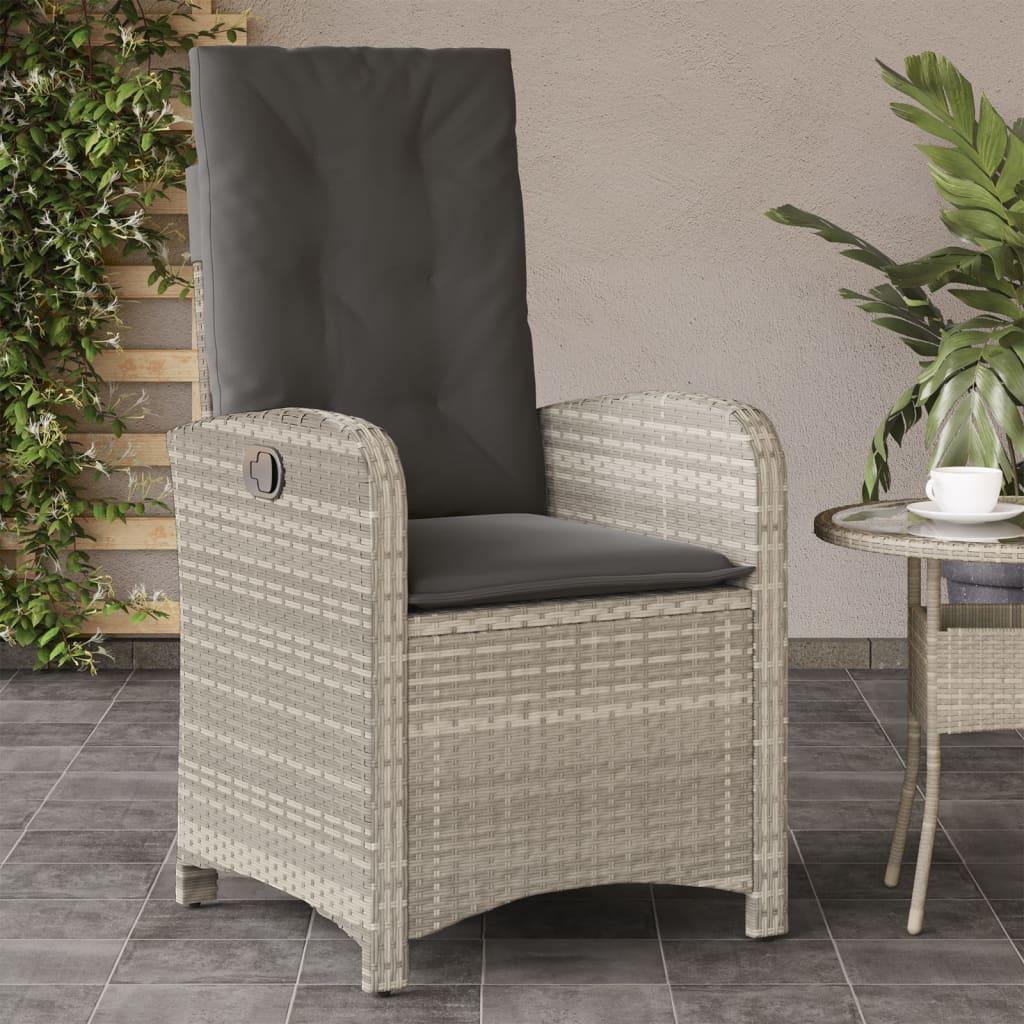 Havestol med lænefunktion og hynder polyrattan lysegrå