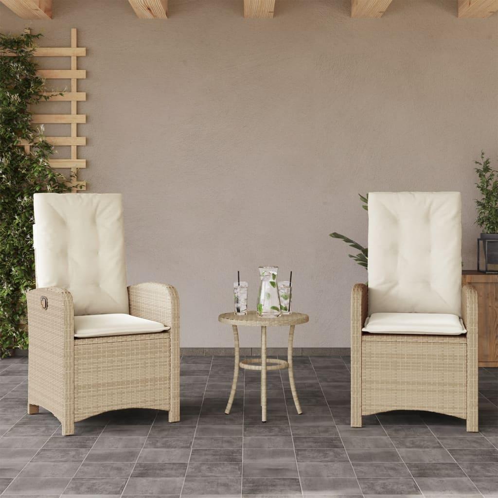 Havestole 2 stk. med lænefunktion og hynder polyrattan beige