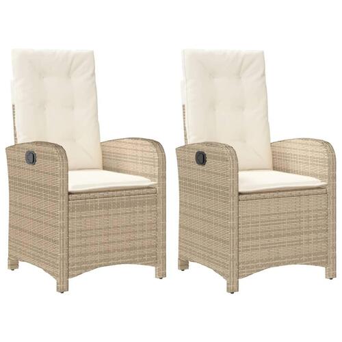 Havestole 2 stk. med lænefunktion og hynder polyrattan beige