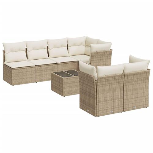 Sofasæt til haven 8 dele med hynder polyrattan beige