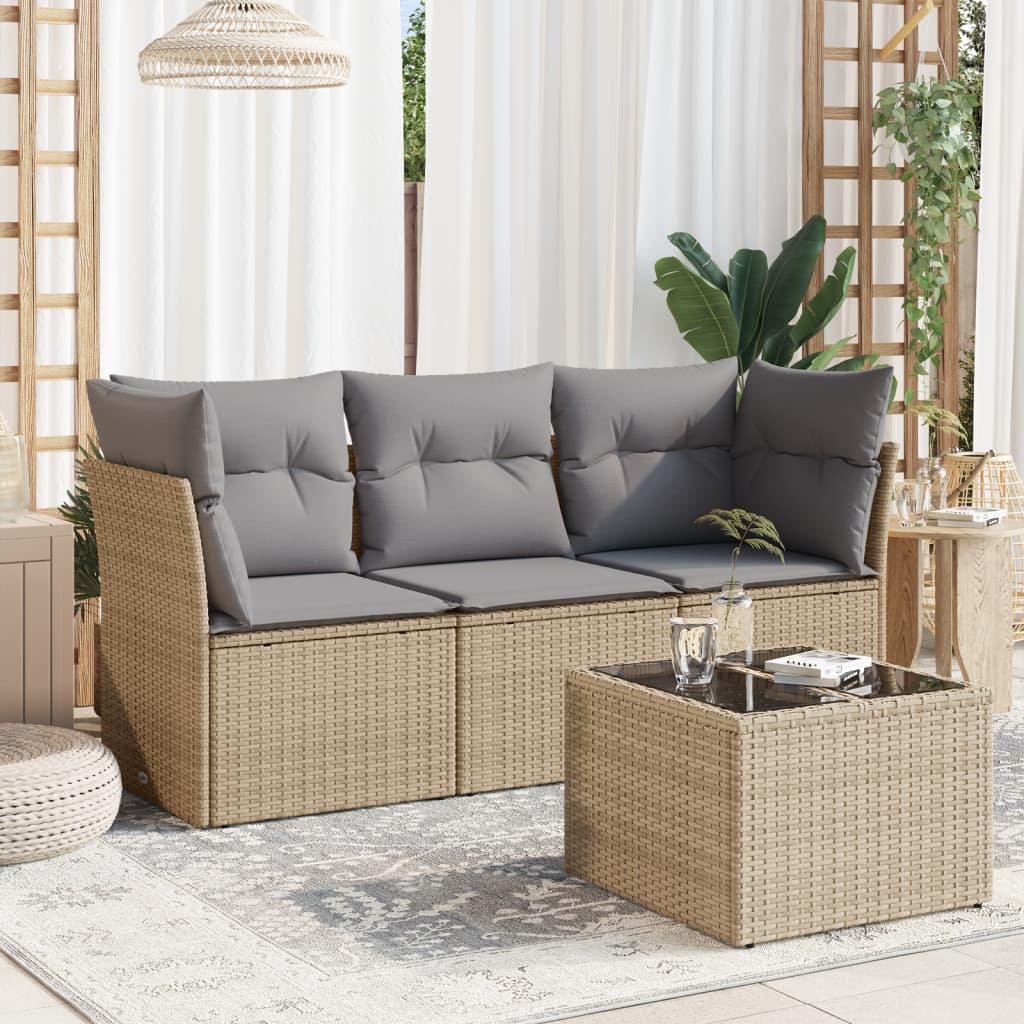 Sofasæt Til Haven 3 Dele Med Hynder Polyrattan - beige og grå / Med bord