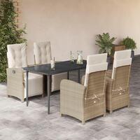 Spisebordssæt til haven 5 dele med hynder polyrattan beige
