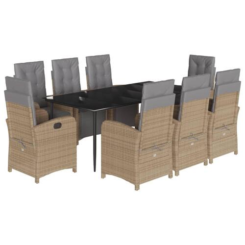 Spisebordssæt til haven 9 dele med hynder polyrattan beige