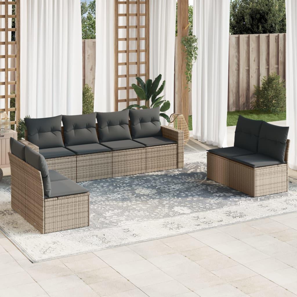 Sofasæt til haven 8 dele med hynder polyrattan grå