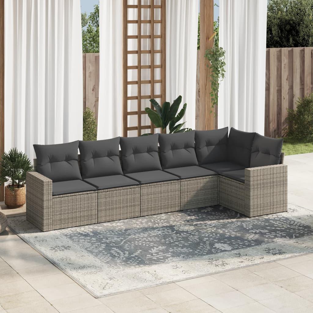 Sofasæt til haven 6 dele med hynder polyrattan grå
