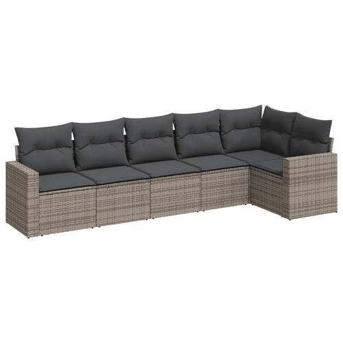 Sofasæt til haven 6 dele med hynder polyrattan grå