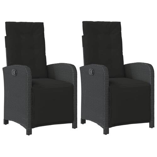 Havestole 2 stk. med lænefunktion og fodstøtte polyrattan sort