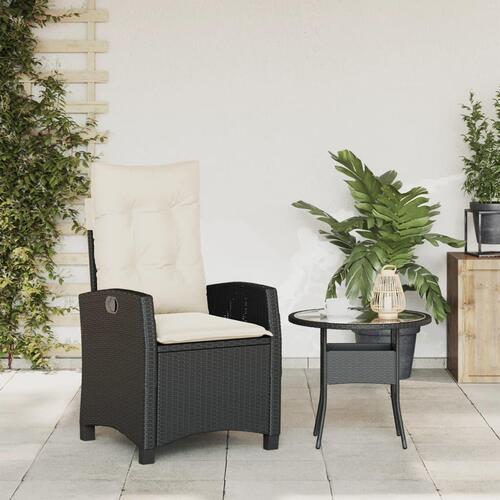 Havestol med hynder justerbart ryglæn polyrattan sort