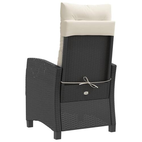 Havestol med hynder justerbart ryglæn polyrattan sort