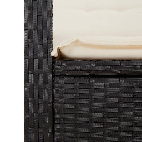 Havestol med hynder justerbart ryglæn polyrattan sort