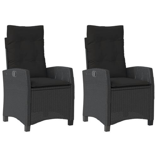 Havestole med hynder 2 stk. justerbart ryglæn polyrattan sort