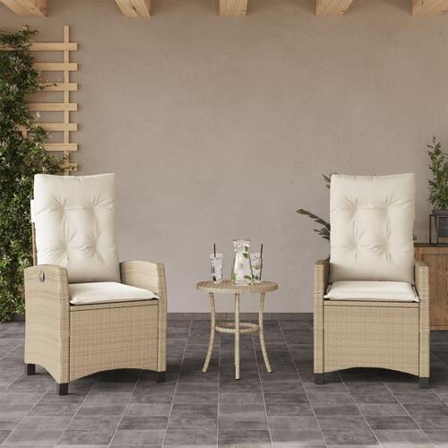 Havestole 2 stk. med lænefunktion og hynder polyrattan beige