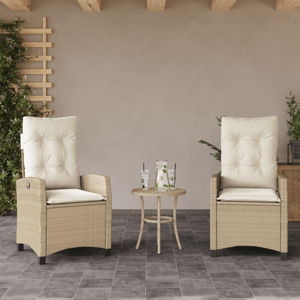 Havestole 2 stk. med lænefunktion og hynder polyrattan beige