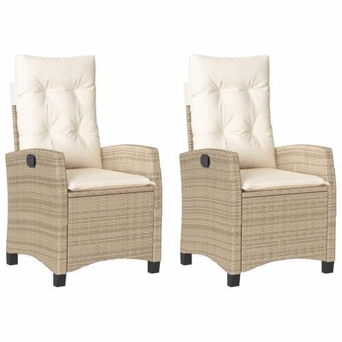 Havestole 2 stk. med lænefunktion og hynder polyrattan beige