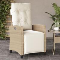 Havestol med lænefunktion og fodstøtte polyrattan beige