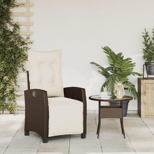 Havestol med lænefunktion og fodstøtte polyrattan brun