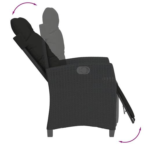 Havestole 2 stk. med lænefunktion og fodstøtte polyrattan sort