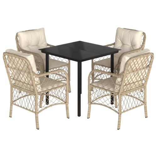 Spisebordssæt til haven 5 dele med hynder polyrattan beige