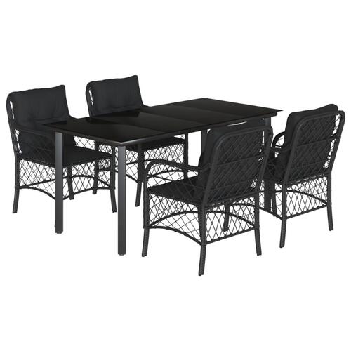 Spisebordssæt til haven 5 dele med hynder polyrattan sort