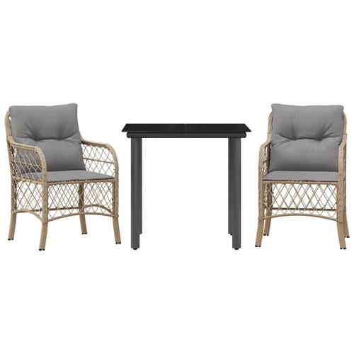 Bistrosæt til haven 3 dele med hynder polyrattan blandet beige