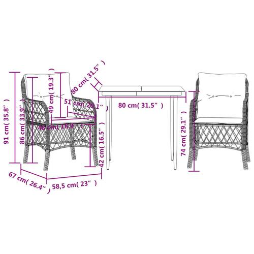Bistrosæt til haven 3 dele med hynder polyrattan beige