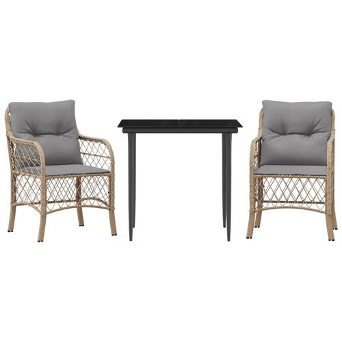 Bistrosæt til haven 3 dele med hynder polyrattan blandet beige