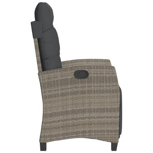 Havestole 2 stk. med lænefunktion og fodstøtte polyrattan grå