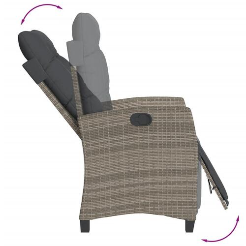 Havestole 2 stk. med lænefunktion og fodstøtte polyrattan grå