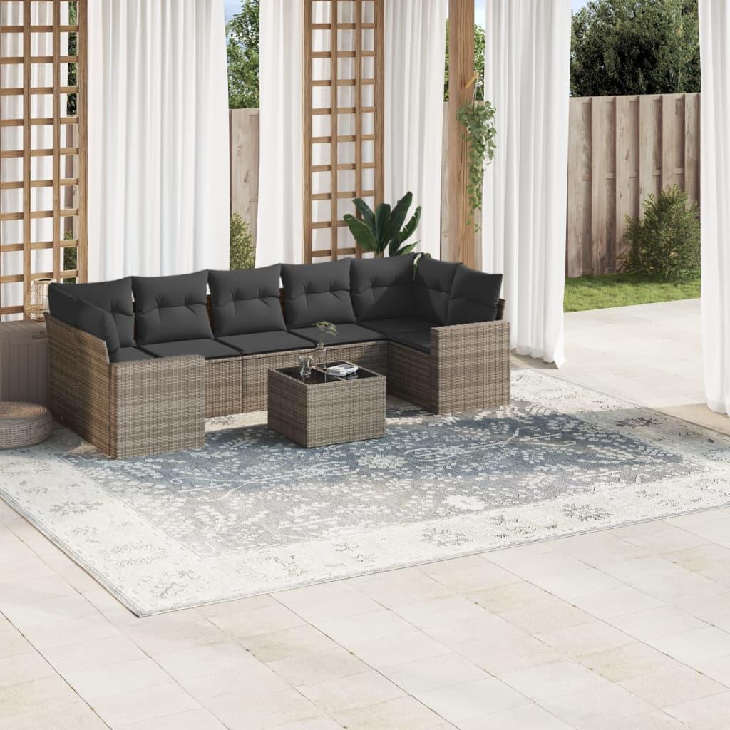 Sofasæt til haven 8 dele med hynder polyrattan grå
