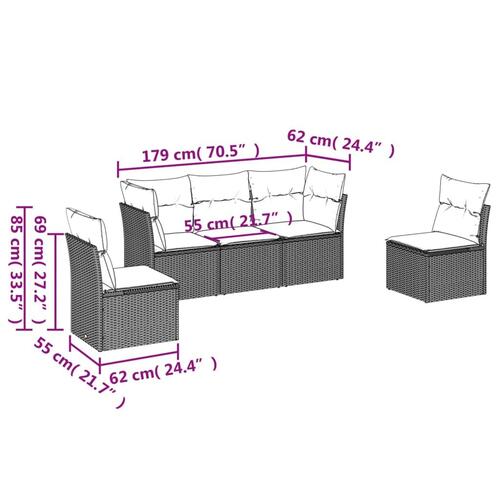 Sofasæt 5 dele med hynder polyrattan grå