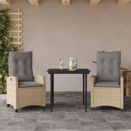 Spisebordssæt til haven 3 dele med hynder polyrattan beige