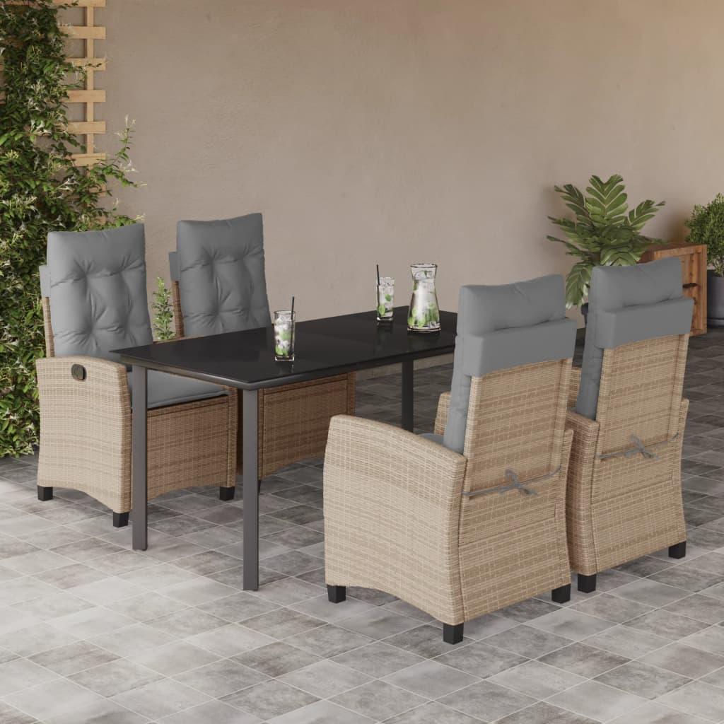 Spisebordssæt til haven 5 dele med hynder polyrattan beige