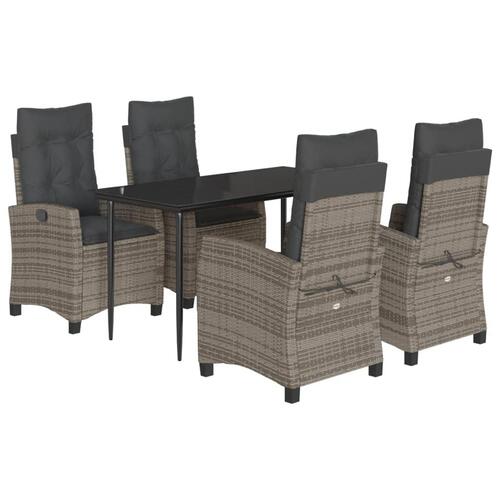 Spisebordssæt til haven 5 dele med hynder polyrattan grå