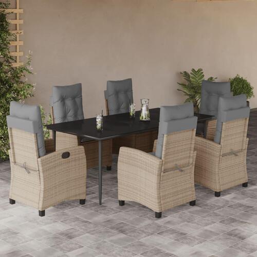 Spisebordssæt til haven 7 dele med hynder polyrattan beige