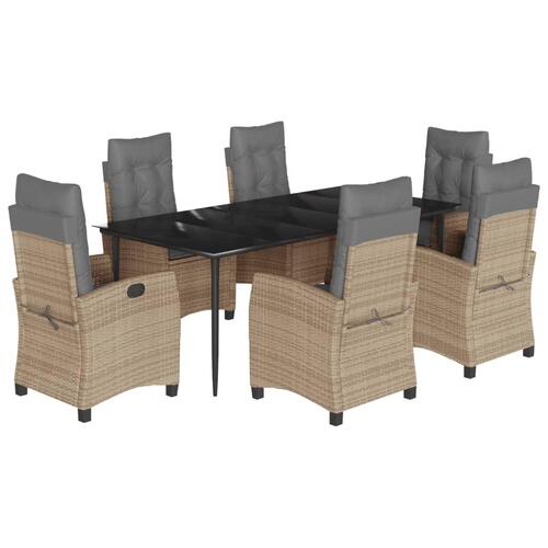 Spisebordssæt til haven 7 dele med hynder polyrattan beige