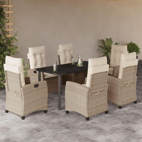 Spisebordssæt til haven 7 dele med hynder polyrattan beige