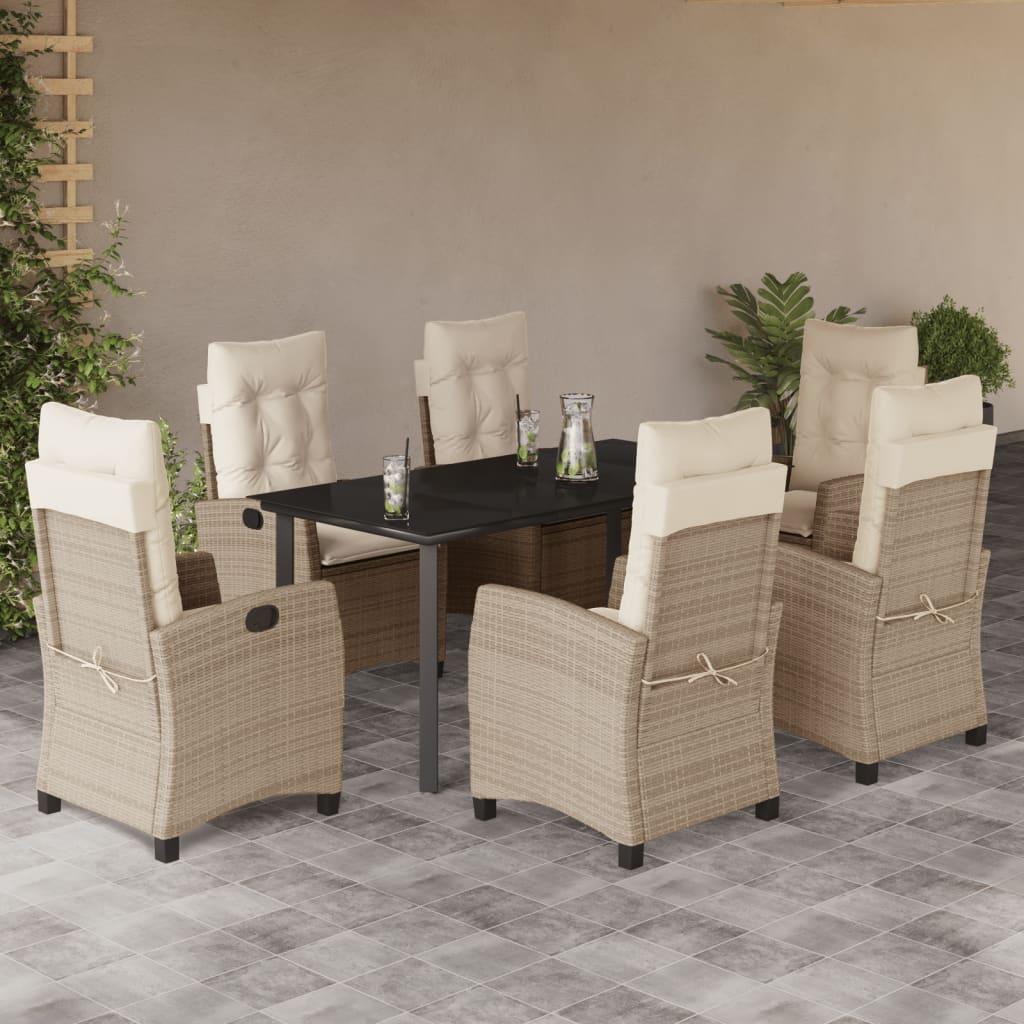Spisebordssæt til haven 7 dele med hynder polyrattan beige