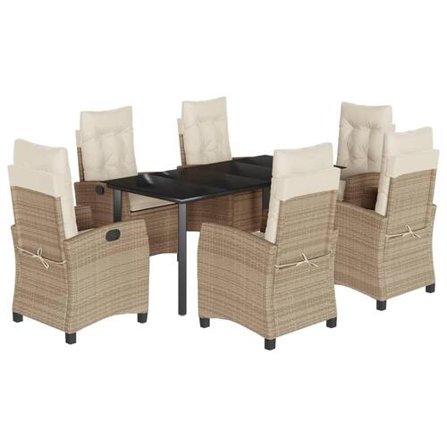 Spisebordssæt til haven 7 dele med hynder polyrattan beige