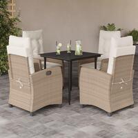 Spisebordssæt til haven 5 dele med hynder polyrattan beige