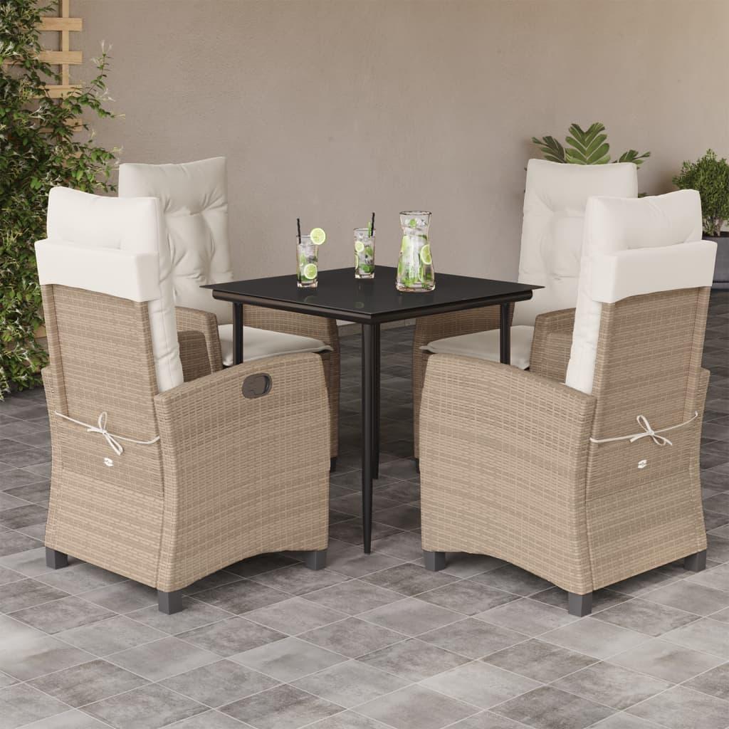 Spisebordssæt til haven 5 dele med hynder polyrattan beige