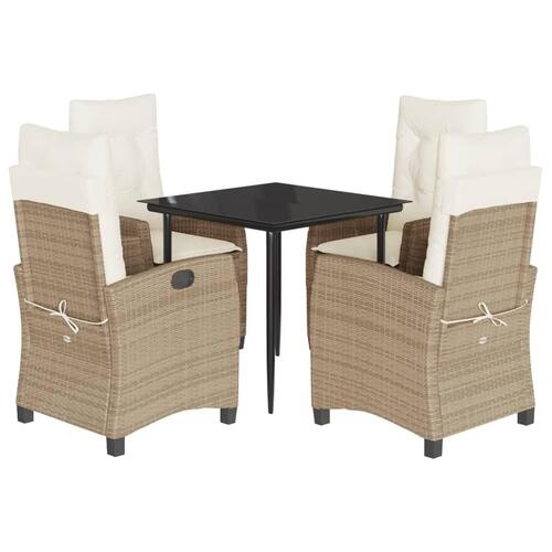Spisebordssæt til haven 5 dele med hynder polyrattan beige