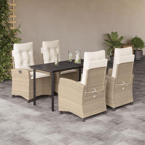 Spisebordssæt til haven 5 dele med hynder polyrattan beige