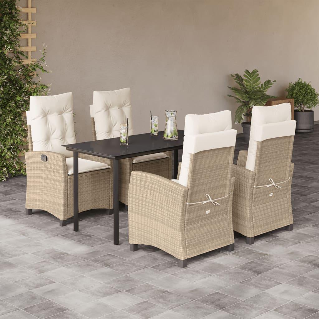 Spisebordssæt til haven 5 dele med hynder polyrattan beige
