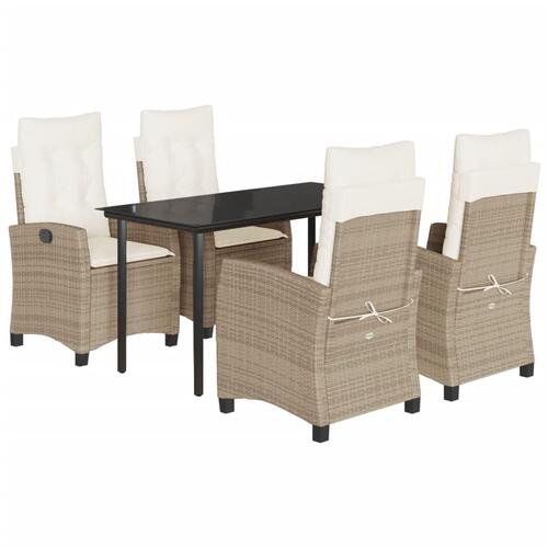 Spisebordssæt til haven 5 dele med hynder polyrattan beige