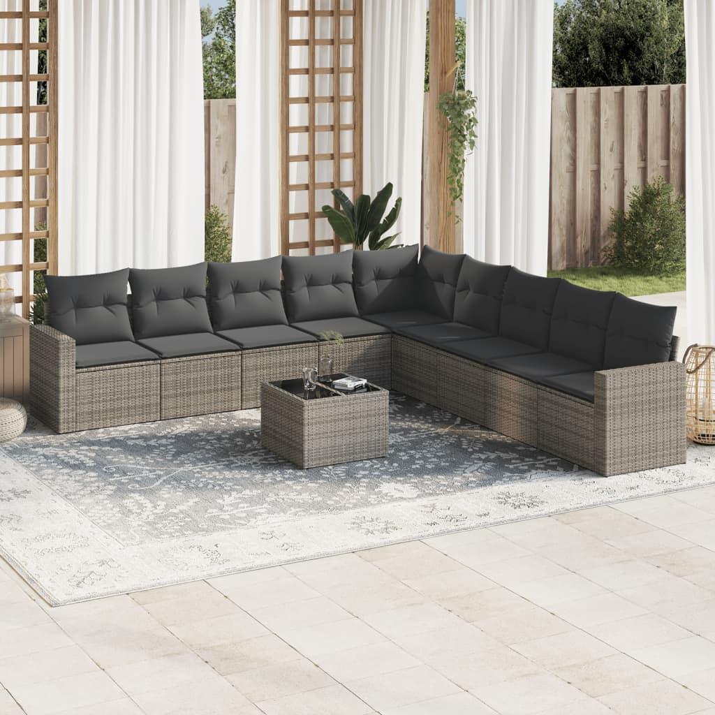 Sofasæt til haven 10 dele med hynder polyrattan grå