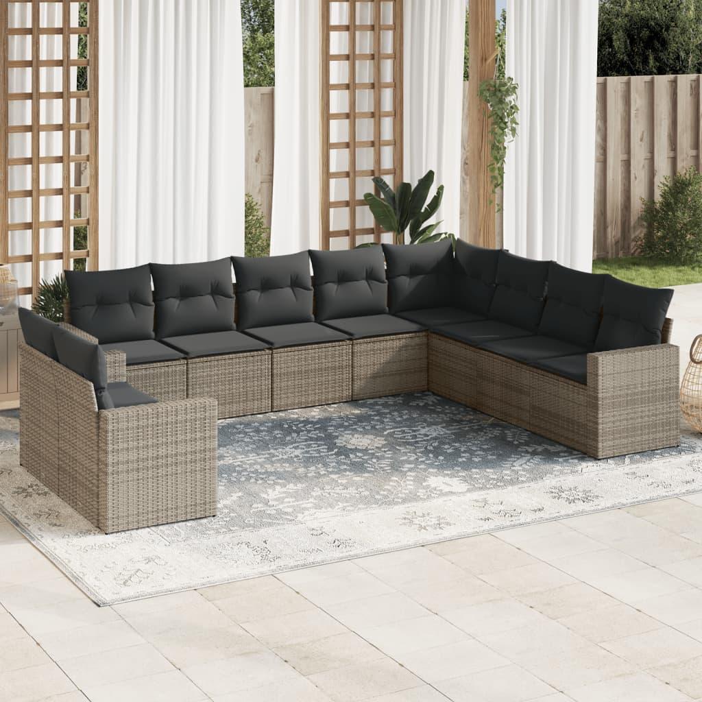 Sofasæt til haven 10 dele med hynder polyrattan grå